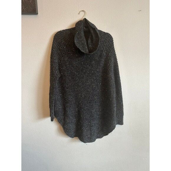 Free People Womens Sweater Dylan Tweedy Cowl Neck Wool Linen Blend Dark Grey S - Picture 2 of 8